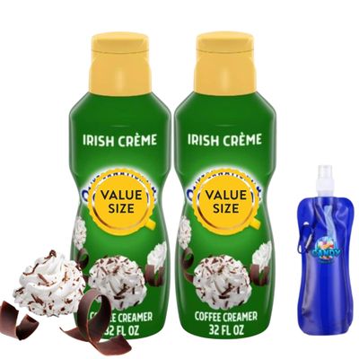 Irish Creme Liquid Coffee Creamer.- Pack of Two (2) 32 fl oz Bottles of Smooth & Creamy Delightful Coffee Creamer with Candy Freezer Collapsible Bottle (Irish Creme) Bottle