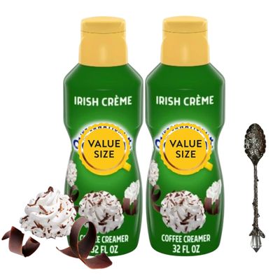 Irish Creme Liquid Coffee Creamer.- Pack of Two (2) 32 fl oz Bottles of Smooth & Creamy Delightful Coffee Creamer with Candy Freezer Gem Spoon (Irish Creme) Gem Spoon