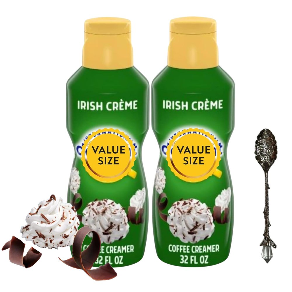 Irish Creme Liquid Coffee Creamer.- Pack of Two (2) 32 fl oz Bottles of Smooth & Creamy Delightful Coffee Creamer with Candy Freezer Gem Spoon (Irish Creme) Gem Spoon