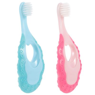 Abaodam Soft Bristle Toothbrush 2pcs for Ages 1-6, Manual Teeth Clean Tools with Travel-Friendly Design in Blue and Pink, Dental Care Supplies