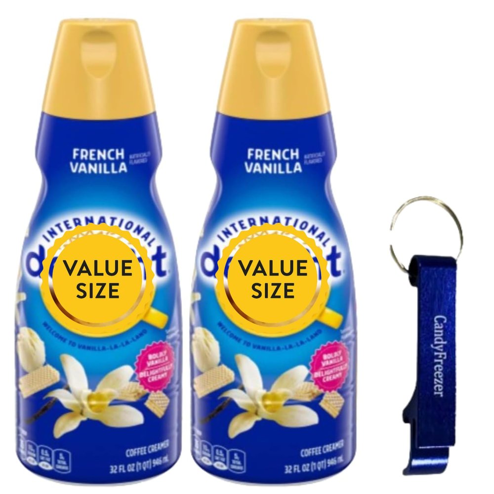French Vanilla Liquid Coffee Creamer.- Pack of Two (2) 32 fl oz Bottles of Smooth & Creamy Delightful Coffee Creamer with Candy Freezer Bottle Opener Keychain (French Vanilla) Keychain