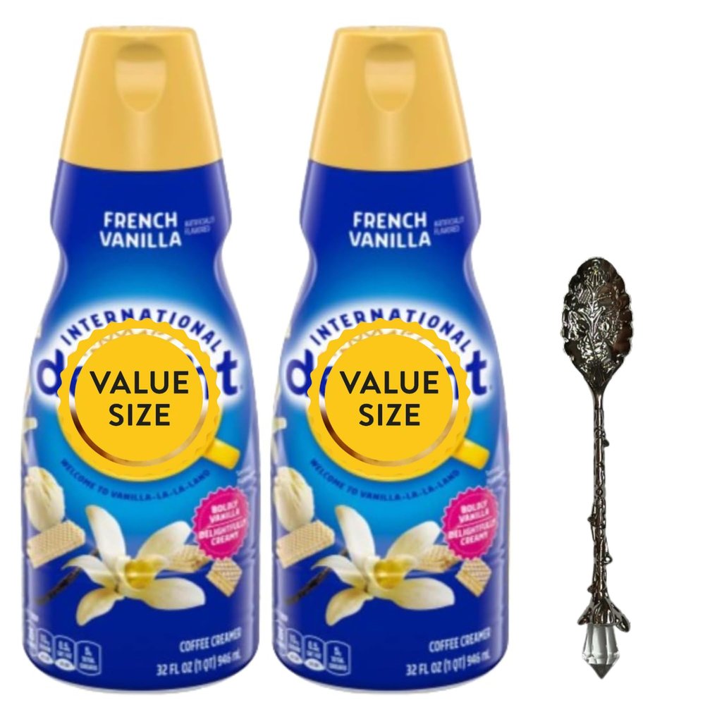 French Vanilla Liquid Coffee Creamer.- Pack of Two (2) 32 fl oz Bottles of Smooth & Creamy Delightful Coffee Creamer with Candy Freezer Gem Spoon (French Vanilla) Gem Spoon