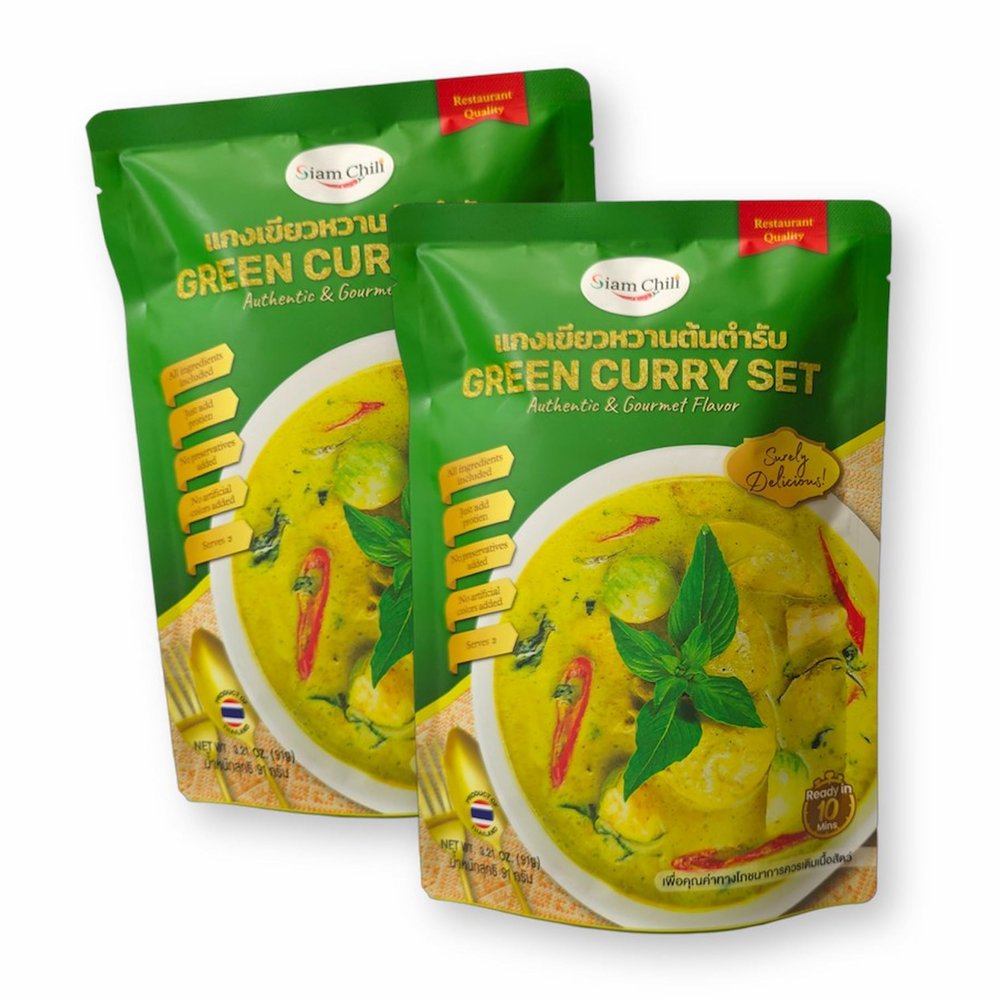 Siam Chili Thai Green Curry All-in-One Meal Kit Set 3.21 Oz. / 91 g. (Pack of 2)