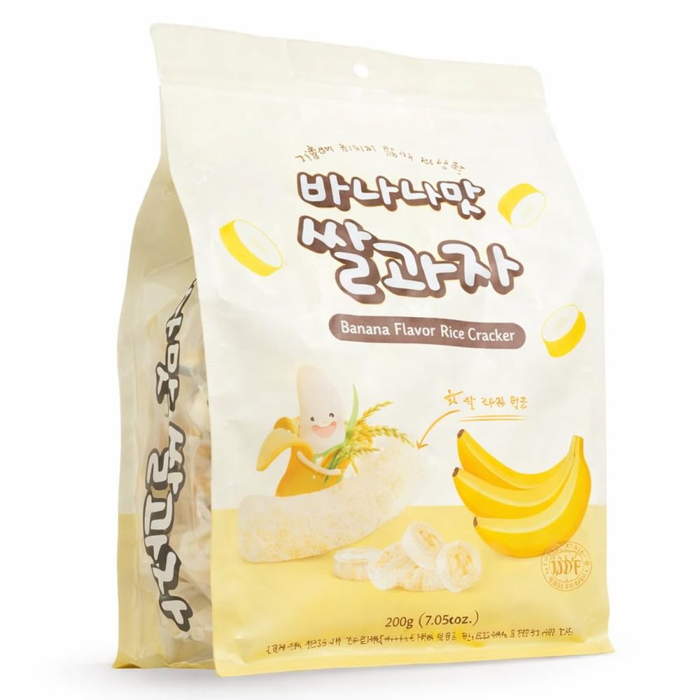 Banana Flavor Rice Crackers, Non-Fried Crispy Rice Snack, Individually Wrapped Asian Snack, Light & Crunchy Sweet Banana Snack, 7.41 oz (210g)