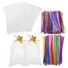 Beavorty 400pcs Cellophane Bags 15x25cm with Twist Ties and Pull Bows for Cookie Packaging Candy Treat Bags Wrap for Party Favors and Small Presents view 1
