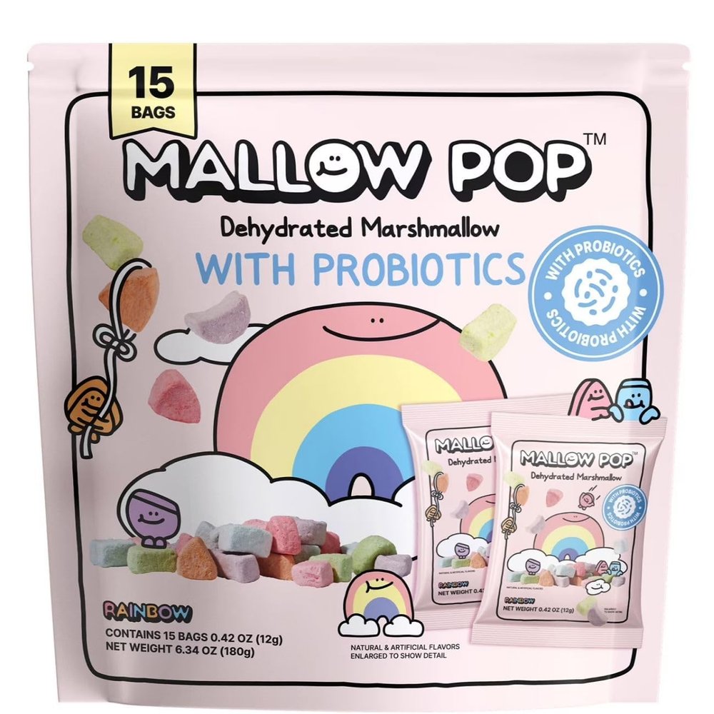 Mollow Pop - Dehydrated Marshmallow Snacks with Probiotics, Crispy Crunchy Treats for Kids Adults, Healthy Alternative to Regular Candy, 15 Individual Bags, Net Weight 6.34 oz