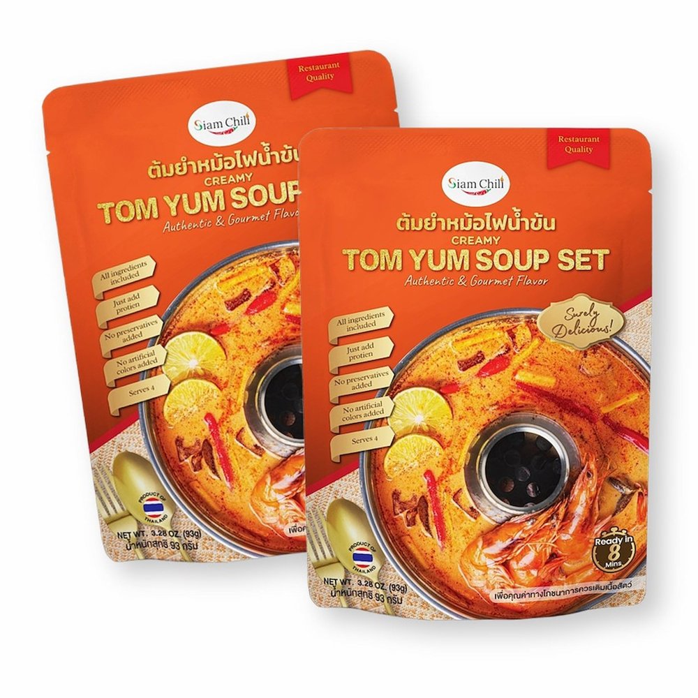 Siam Chili Thai Tom Yum Soup Creamy Hot Pot Style All-in-One Meal Kit Set 3.28 Oz. / 93 g. (Pack of 2)