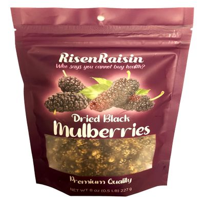 Dried Black Mulberries | 8 oz (0.5 LB) 227 g | No Sugar Added | All Natural & Unsulfured | Premium Quality | Nutritious Snack | Healthy Trail Mix | Packed in California | RisenRaisin Brand (8oz)