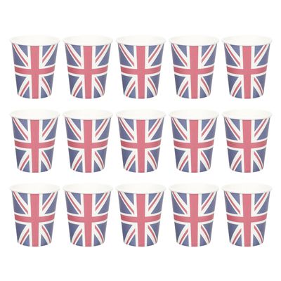 KALLORY Union Jack Paper Cups 16pcs Disposable Water Cups British Theme for Home Tea Juice and Birthday Supplies