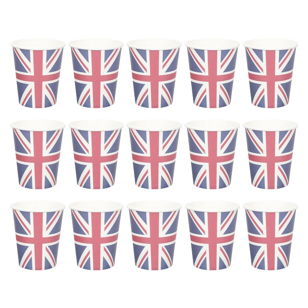 KALLORY Union Jack Paper Cups 16pcs Disposable Water Cups British Theme for Home Tea Juice and Birthday Supplies