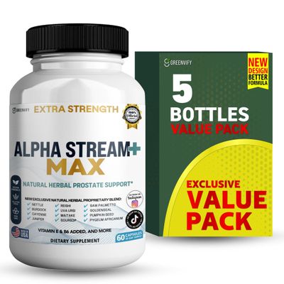 Alpha Stream Max Prostate Support, Natural Herbal Supplement, 60 Capsules, 30-Day Supply (5)