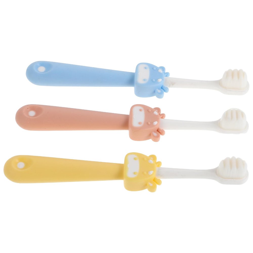 DINHEAROM 3pcs Toothbrush Set with Extra Gentle Thin Bristles, Manual Cartoon Animal Design, Gentle Gum Care, Suitable for Home and Travel Oral Care