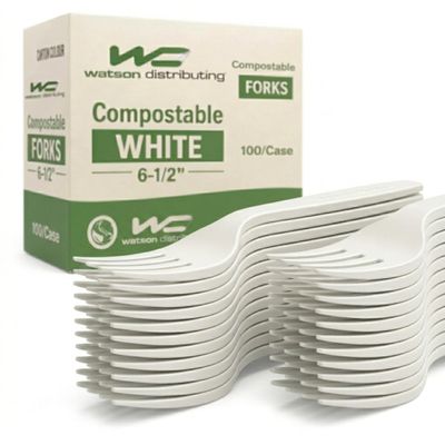 Heavy Duty Disposable Forks 100 Count White CPLA Compostable Forks