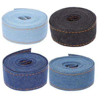 Ciieeo Denim Ribbon Bowknot 25mm 4 Rolls (2 Meters Each, Gradient Color) Multi-Function Sewing Ribbon Trim for Clothing, Wrapping, and DIY Craft Decorations