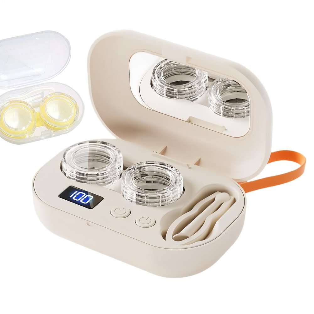 Travel Contact Lens Case Kit - Ultrasonic Portable Electric Home Supplies | Cute Contact Lens Case for Gym, Sports, Running, Fitness, Outdoor, Travel, Office, Hotel, Eye Care, Len Cleaning