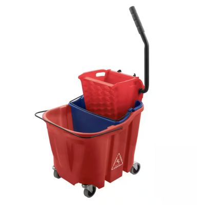 8.75 Gallon Red Polypropylene Mop Bucket Combo with Wringer and Soiled Water Insert PS12360