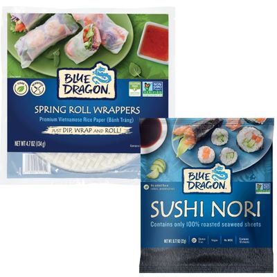 Blue Dragon Sushi Nori & Spring Roll Variety Pack - 0.77oz Nori + 4.7oz Rice Paper (Pack of 1 Each) - No Added Colors, Flavors or Preservatives - Vegan, Gluten Free - For Sushi & Fresh Spring Rolls