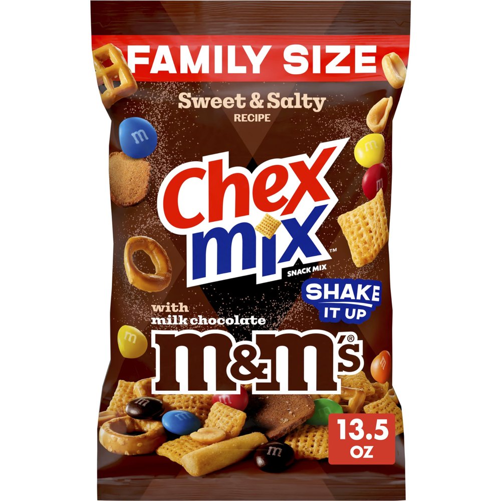 Chex Mix Sweet and Salty Recipe Snack Mix, with M&Ms Milk Chocolate Candies, Family Size, 13.5 oz