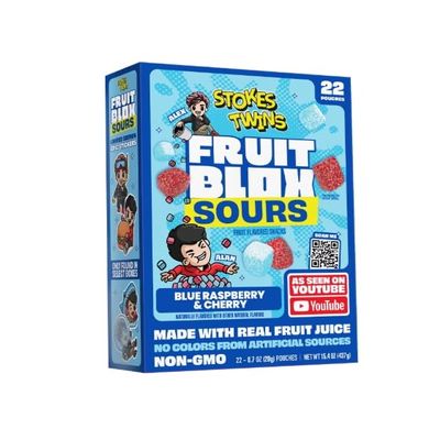Fruit Blox Sours Blue Raspberry & Cherry Fruit Snacks, 1 Boxes of 22 Pouches, Non-GMO, Made with Real Fruit Juice (Blue Raspberry & Cherry)