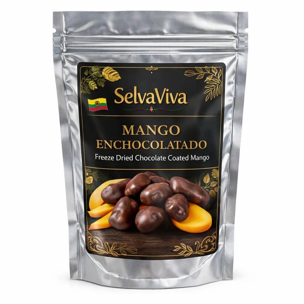 SelvaViva Mango Enchocolatado, Freeze Dried Chocolate Coated Mango, Resealable Pouch
