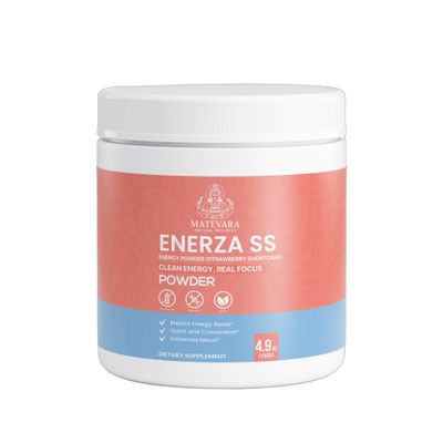 Matevara Enerza SS Energy Powder Strawberry Shortcake | Sugar Free Energy Drink Mix with Green Tea Extract, L-Theanine & Electrolytes, 140g