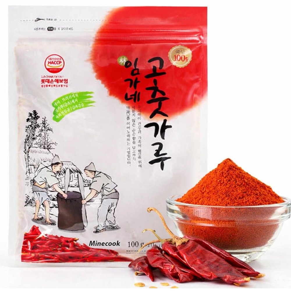 Minecook Authentic Korean Chili Powder, Bright Color, Balanced Spicy Flavor, Dried & Ground Korean Peppers, Resealable Bag - 100g (3.5 oz)