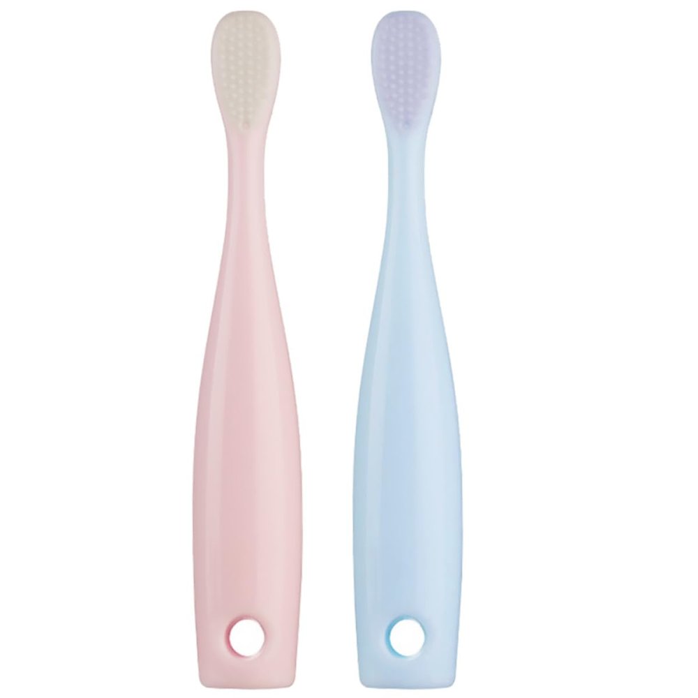 HEALEEP Toothbrush 2pcs Soft Bristle Teeth Nursing Brush with Tongue Cleaner for Babies Oral Care Red and Blue