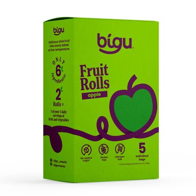 Bigu Apple Fruit Rolls (5 Pack) - Natural Fruit Leather Snack, No Added Sugar, Vegan, Gluten Free, Kosher - 2 Rolls per Pouch (10 Total), Healthy Kids Snack