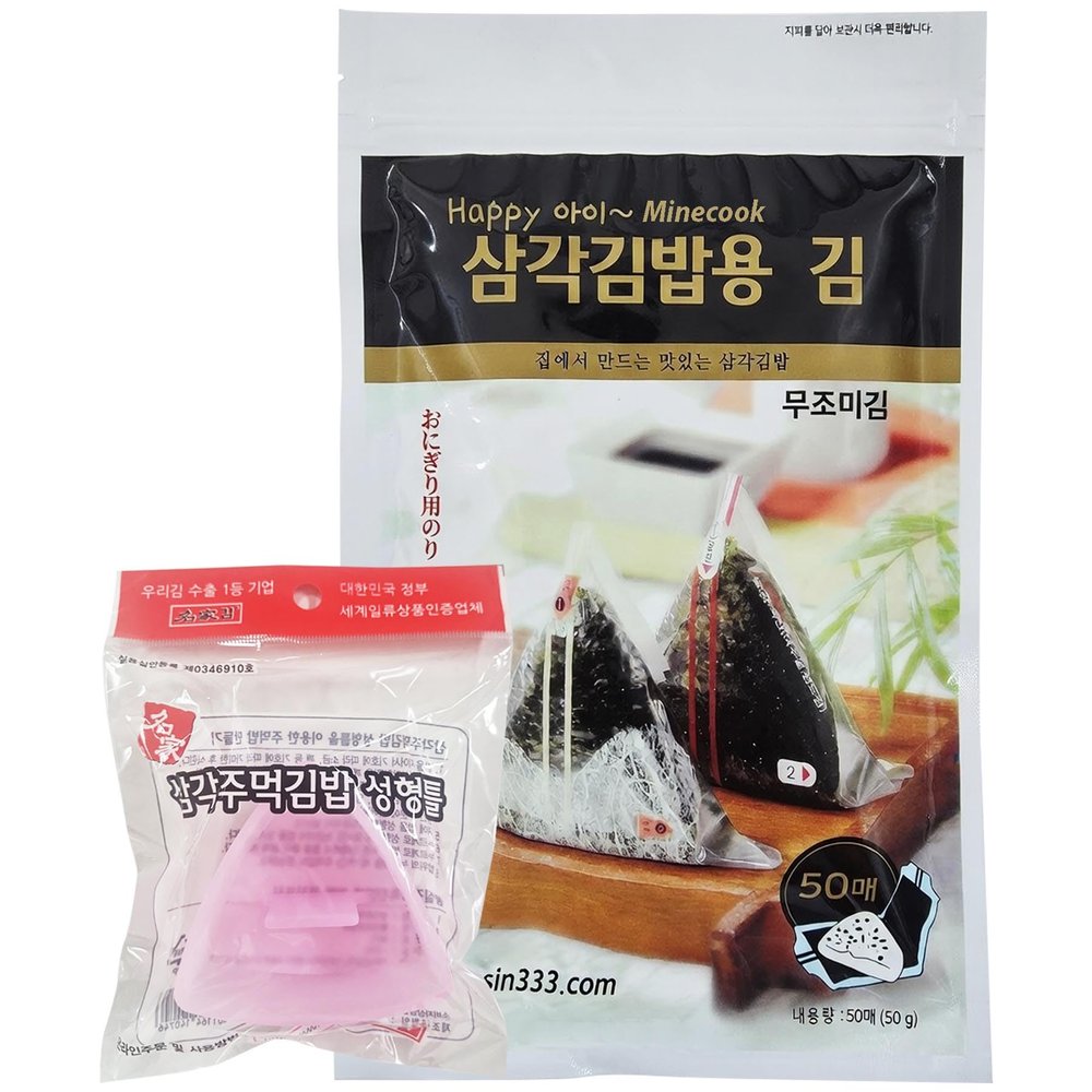 Minecook Korean Seaweed for Triangle Rice Balls Easy Homemade Unseasoned Soft Nori Sheets, Carefully Prepared, 50 Sheets - 50g (1.76 oz)