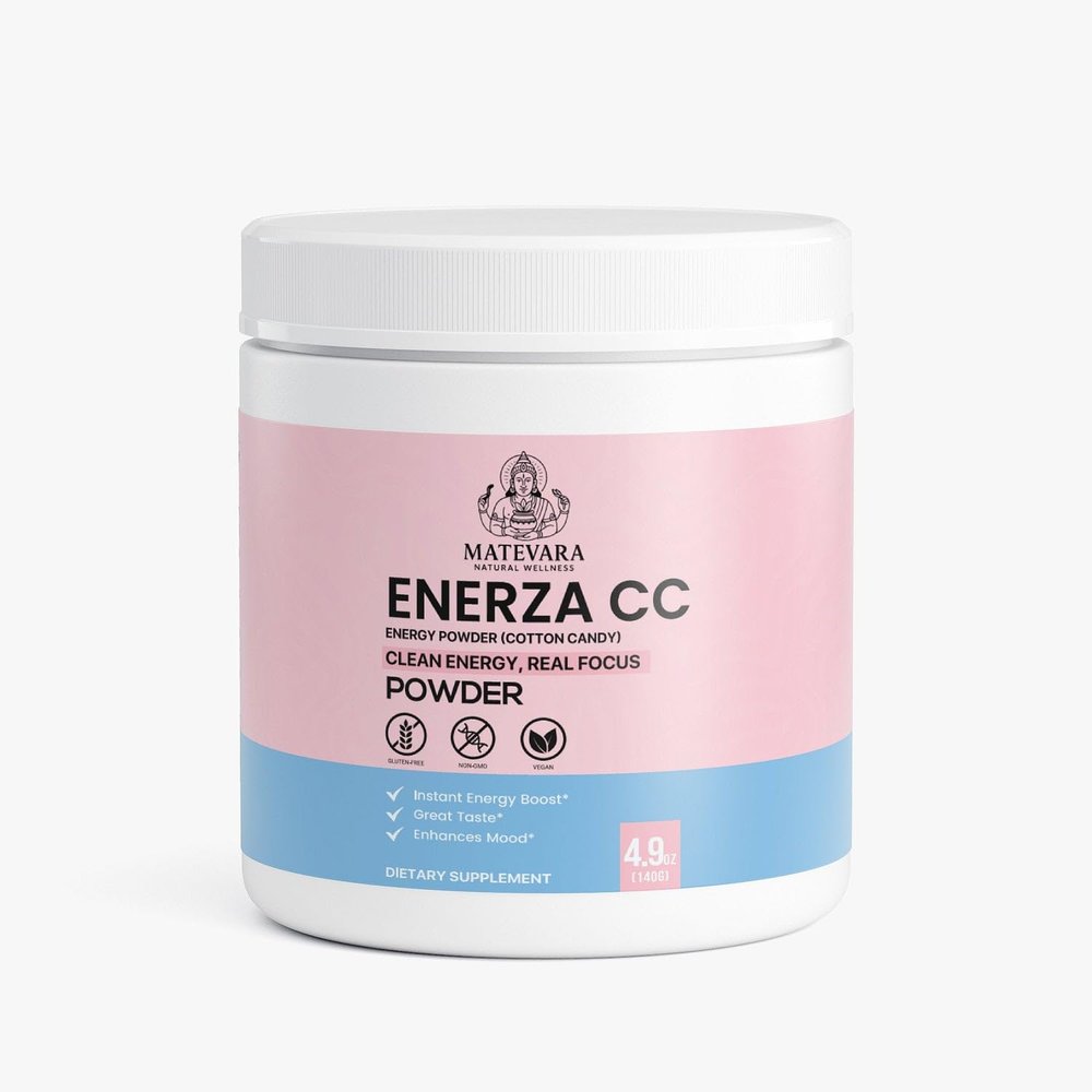 Enerza Cotton Candy Energy Powder | Sugar-Free Energy Drink Mix with Green Tea Caffeine, Electrolytes & B Vitamins for Daily Focus, 140g