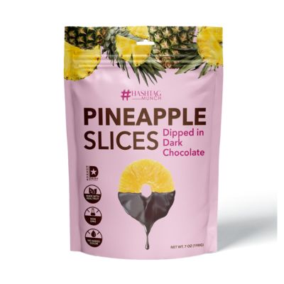 Life Plus Style Gourmet Hashtag Munch Pineapple Slices Dipped in Dark Chocolate Non GMO Healthy Rich Dark Chocolate Covered Sweet Pineapple Fuit Snack Chocolate Candy Treat 7oz Resealable Bag
