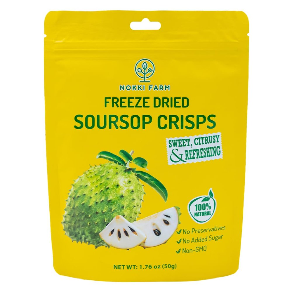 NOKKI FARM Freeze Dried Soursop chunk Crisps (Guanabana Fruit)- Healthy & Exotic Tropical Superfood Snack, No Added Sugar or Preservatives, Kid-Approved, Shelf-Stable & Portable for On-The-Go Snacking 1.76oz