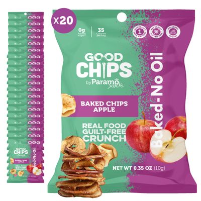 Baked Apple Chips by GOOD CHIPS! Crispy, Crunchy, Oil-Free, Healthy Naturally Sweet Dried Fruit Snack 0.35 oz bags - Pack of 20