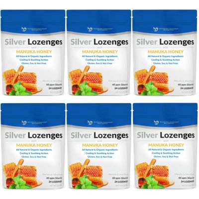 Silver Lozenges with Organic Manuka Honey and Vitamin C - All-Natural Nano Silver 45-50mcg of 60 PPM Colloidal Mineral Drops to Support Immune System, Soothe, Cool Cough & Throat, 144-Lozenges