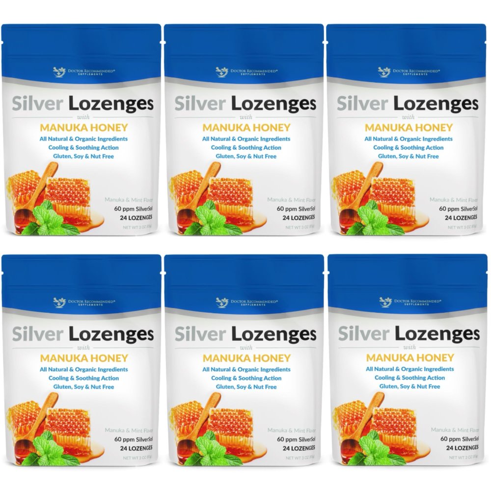 Silver Lozenges with Organic Manuka Honey and Vitamin C - All-Natural Nano Silver 45-50mcg of 60 PPM Colloidal Mineral Drops to Support Immune System, Soothe, Cool Cough & Throat, 144-Lozenges