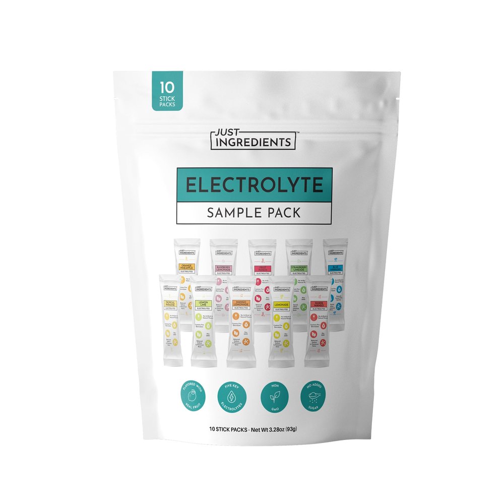 JUST INGREDIENTS Electrolyte Sample Pack 10 Stick Variety | Hydration Powder Packets | Real Fruit Electrolytes | 3:1 Potassium to Sodium Ratio | No Sugar Added | Travel Drink Mix