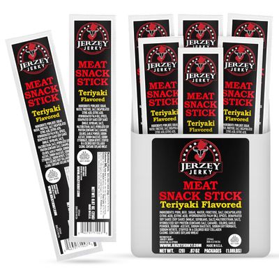 Jerzey Jerky Grass Fed Beef Sticks Teriyaki (20-Pack) Zero Sugar, High-Protein Keto-Friendly Beef Jerky Sticks with Clean Ingredients Everyday Meat Snacks for On-the-Go Energy