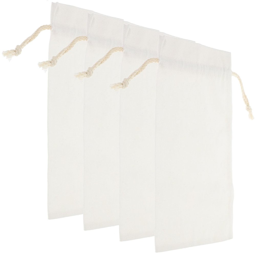 Zerodeko 4pcs Linen Wine Bottle Bags Drawstring Pouch Set 16x35.5cm White Sublimation Blank Wine Carrying Bags for Party Wrapping and Travel