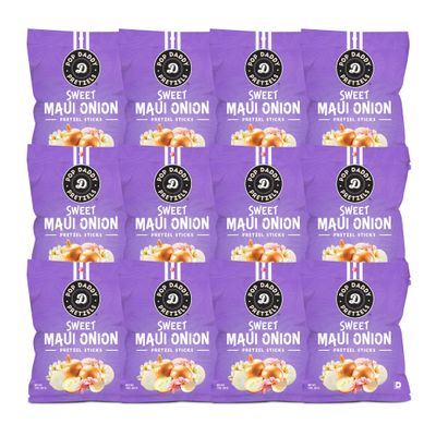Pop Daddy Flavored Pretzels Sticks, Sweet Maui Onion Flavor, 3oz Gourmet Pretzels Snacks, 12 Pack