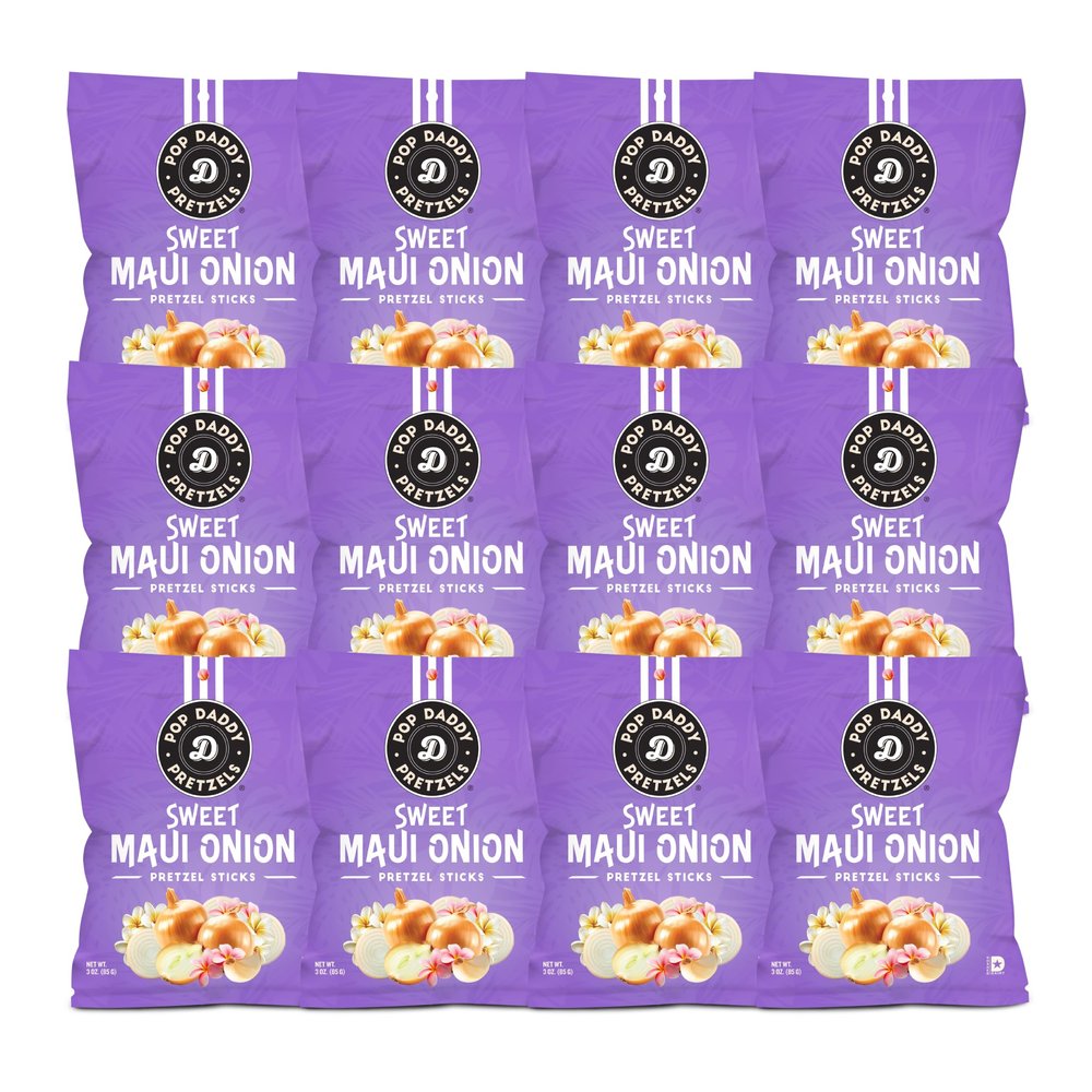 Pop Daddy Flavored Pretzels Sticks, Sweet Maui Onion Flavor, 3oz Gourmet Pretzels Snacks, 12 Pack