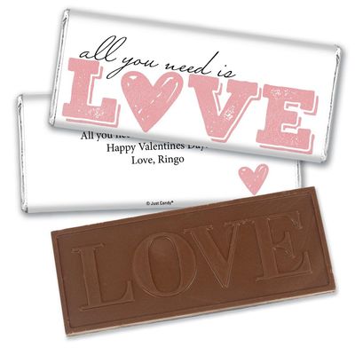36ct Valentine?s Day LOVE Embossed Personalized Chocolate Candy Bar Favors For Classroom Parties, Custom Gifts, Office Giveaways & More - All You Need Is Love