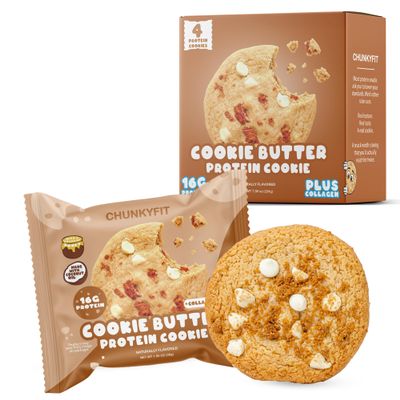 CHUNKYFIT Cookie Butter Protein Cookie - Made with Coconut Oil, Collagen and a Touch of Honey, Soft Baked Balanced Snack, Good for Post Workout Recovery, 16g Protein - 1.95 OZ - 4 Pack