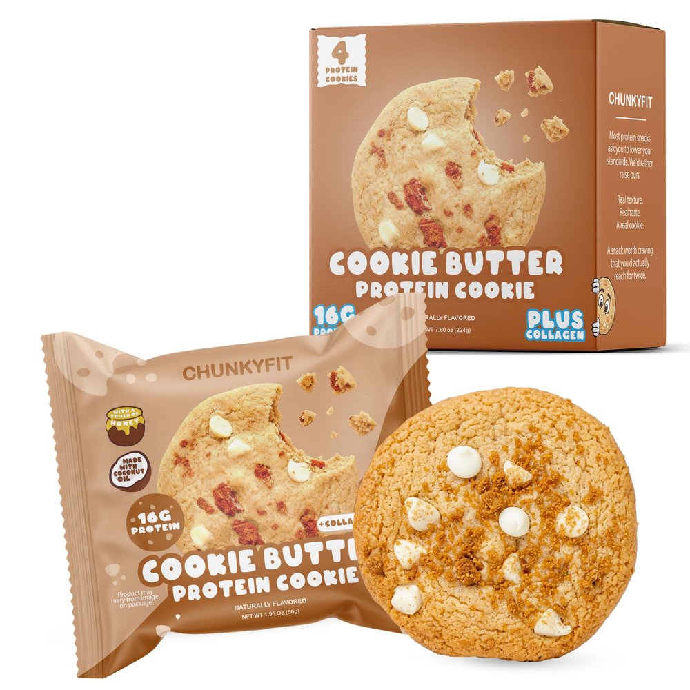 CHUNKYFIT Cookie Butter Protein Cookie - Made with Coconut Oil, Collagen and a Touch of Honey, Soft Baked Balanced Snack, Good for Post Workout Recovery, 16g Protein - 1.95 OZ - 4 Pack