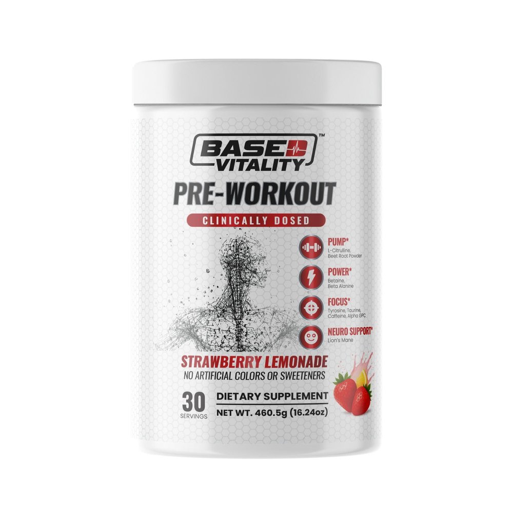 Based Vitality Pre-Workout Strawberry Lemonade, Powder, 16.24 Ounce, Muscle Growth, Energy Management
