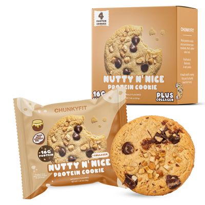 CHUNKYFIT Nutty n Nice Protein Cookie - Made with Coconut Oil, Collagen, 16g Protein and Honey, Soft Baked Balanced Snack, Good for Post Workout Recovery - 1.95 OZ - 4 Pack