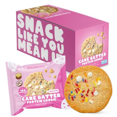 CHUNKYFIT Cake Batter Protein Cookie - Made with Coconut Oil, Collagen, 16g Protein, a Touch of Honey, Soft Baked Balanced Snack, Good for Post Workout Recovery - 1.87 OZ - 10 Pack