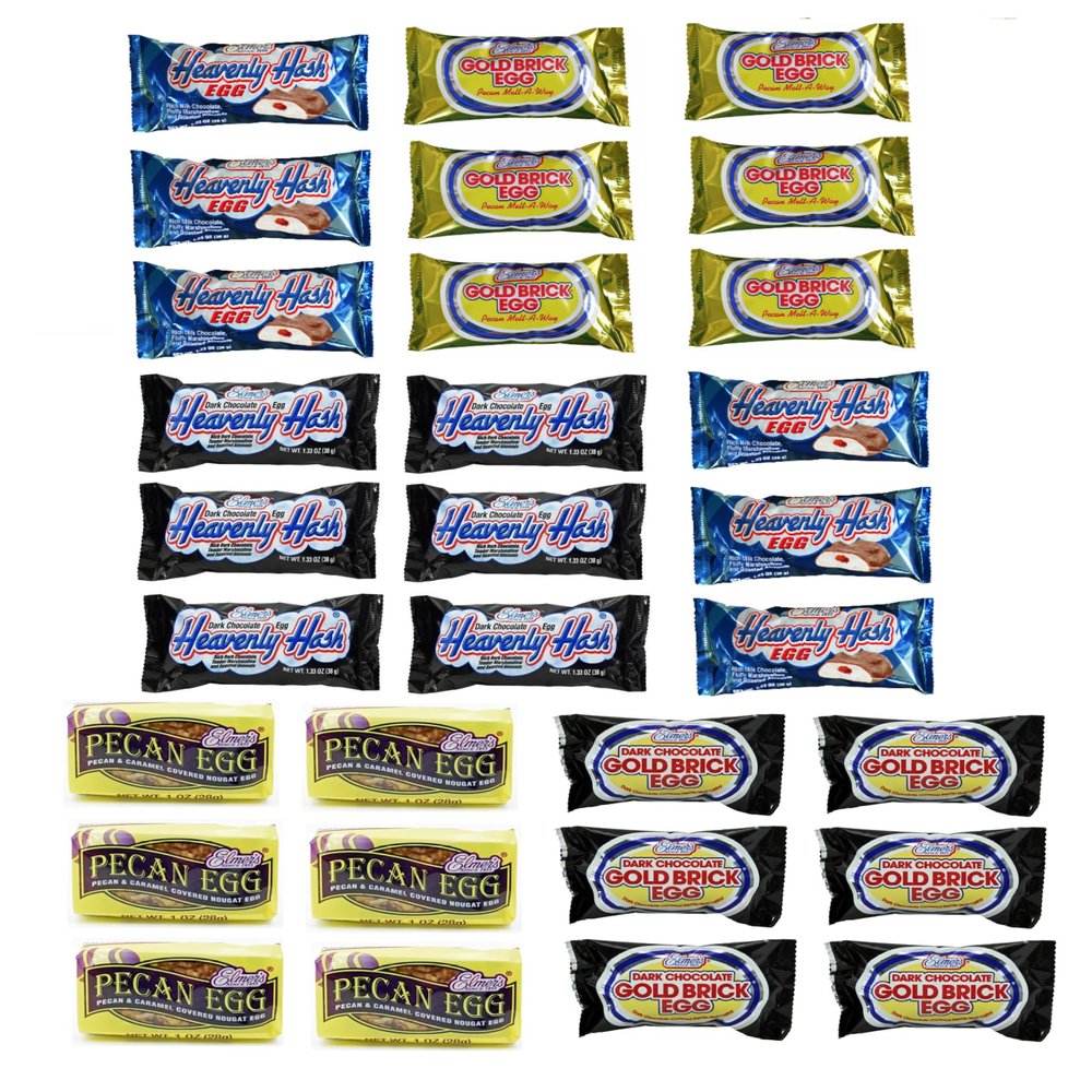 Elmer Ultimate Egg Variety Pack - 30 Total Eggs - 6 of Each - Heavenly Hash, Gold Brick, Dark Chocolate Gold Brick - Pecan Egg - Dark Chocolate Heavenly Hash