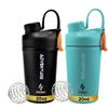 Ozizo 2 Pack Stainless Steel Insulated Protein Shaker Bottle, 20oz Leak Proof Shaker Cup for Protein Mixes with Wire Whisk Ball, Black and Blue view 1