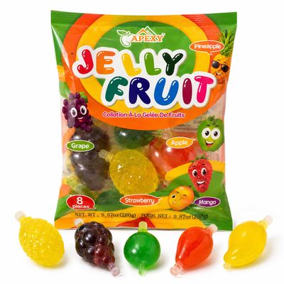 Apexy Jelly Fruit Candy, Assorted Fruit Shaped Jelly Snacks, Strawberry Mango Apple Pineapple Grape Flavors, Soft Chewy Asian Jelly Candy, 9.87oz
