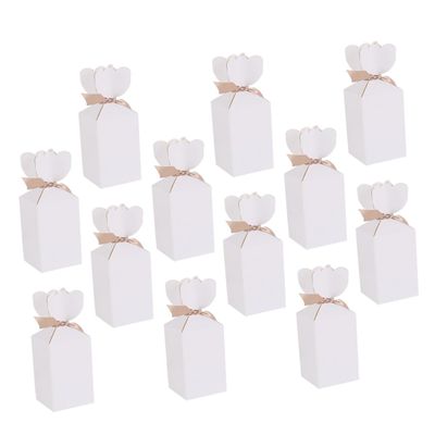 Abaodam Ribbon Candy Box 20pcs White Cardboard 5x5x6.5cm Wedding Favor Boxes Biscuit Packaging Case for Bakery Cookies Party Wrapping